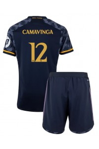 Fotbalové Dres Real Madrid Eduardo Camavinga #12 Dětské Venkovní Oblečení 2023-24 Krátký Rukáv (+ trenýrky)